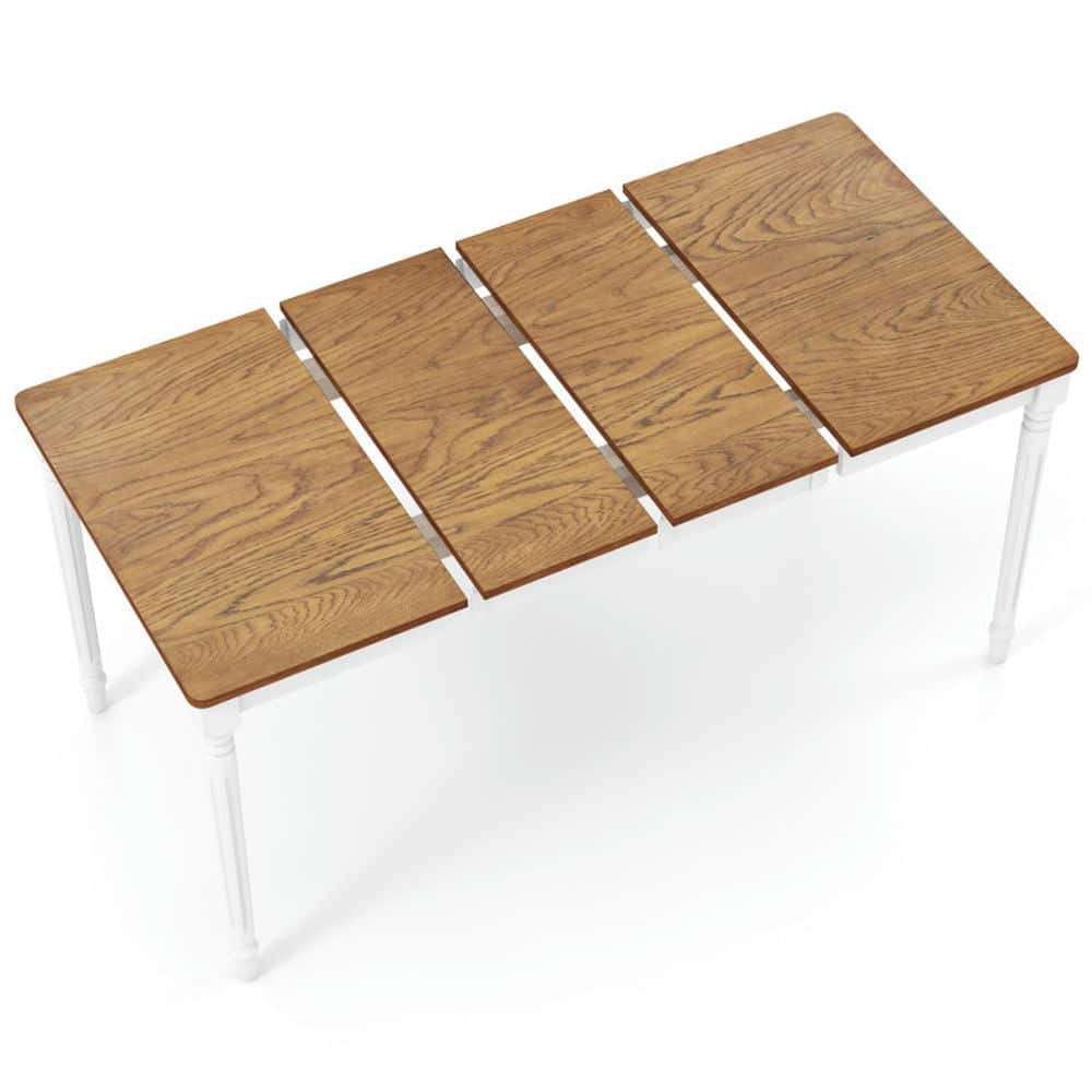 Resenkos - Dining Table,Dinner Table, Extendable Dining Table with Rubber Wood Legs for 4-8 People-White - Brown