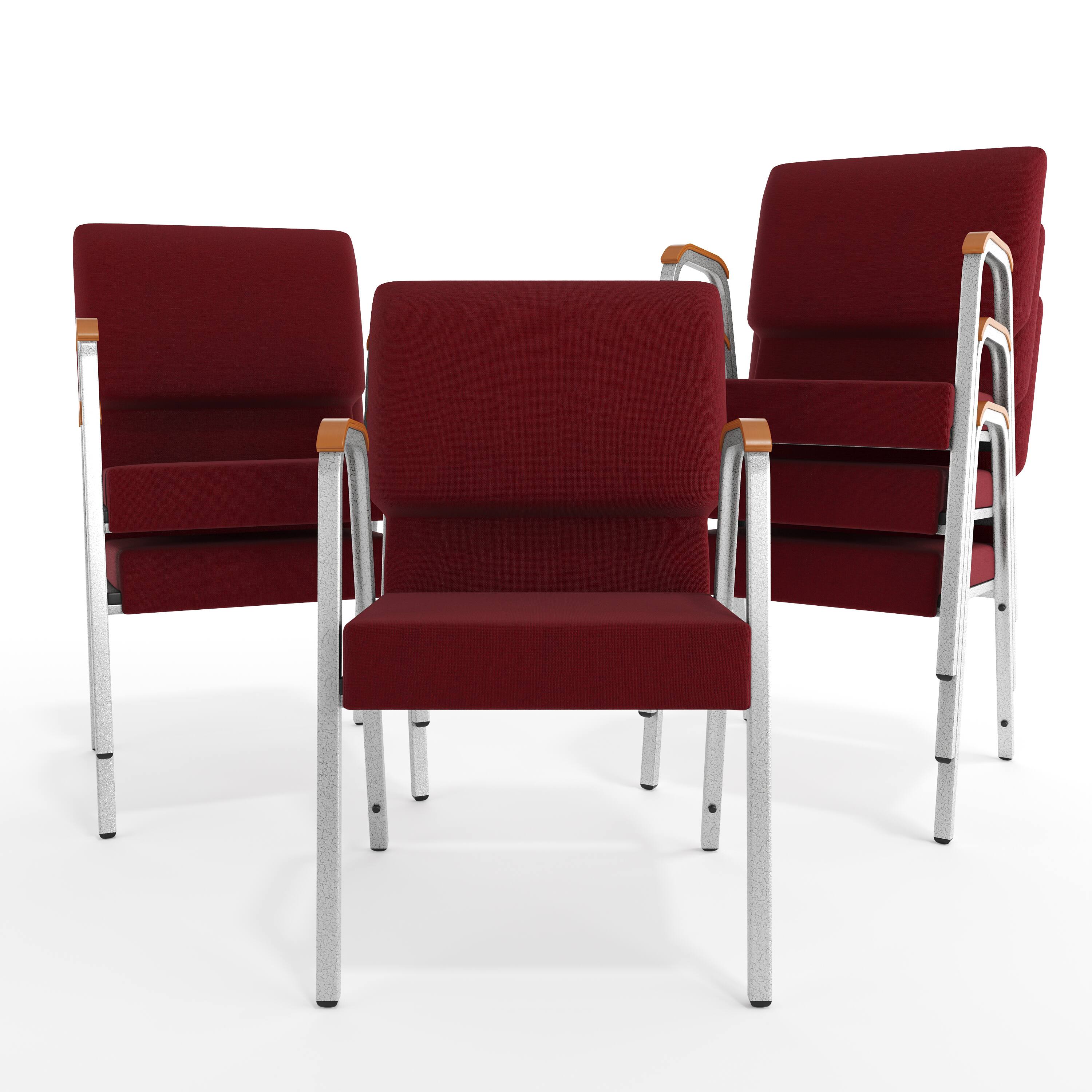 Alt View 10. Emma + Oliver - 21" Stackable Church Chair with Arms - Burgundy Fabric/Silver Vein Frame.