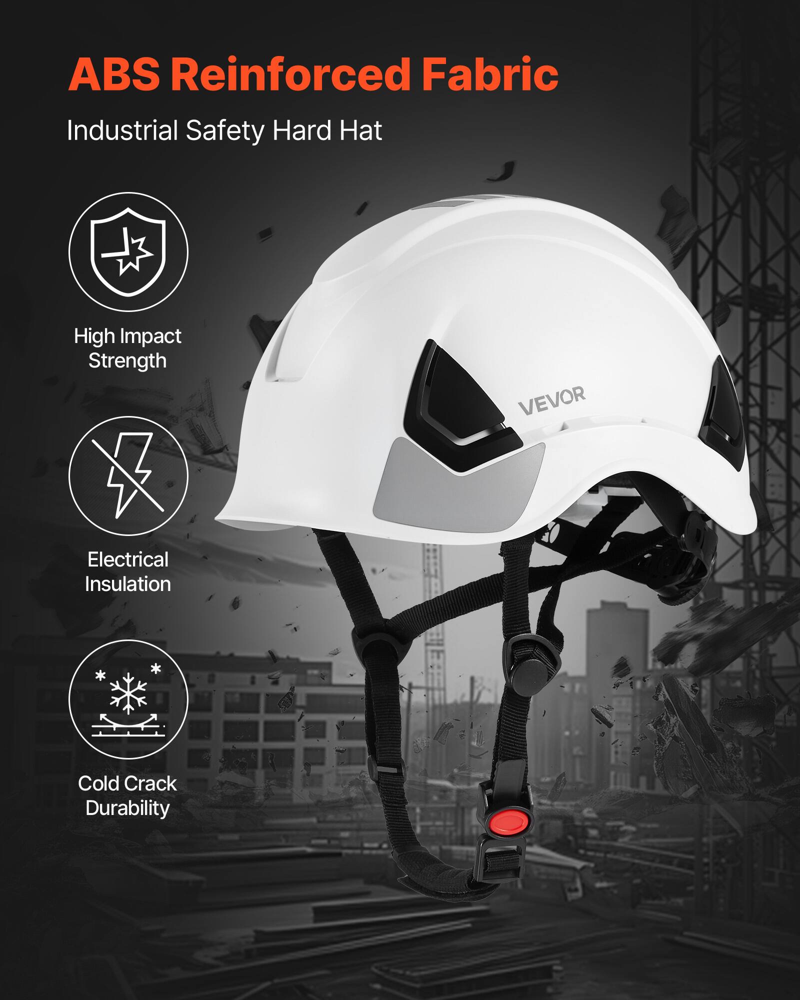 ansi approved bike helmet VEVOR Construction Safety Helmet, ANSI/ISEA Z89.1 Approved ABS Safety Hard  Hat with 6 Point Ratchet Suspension One size fits all White W-3000-C