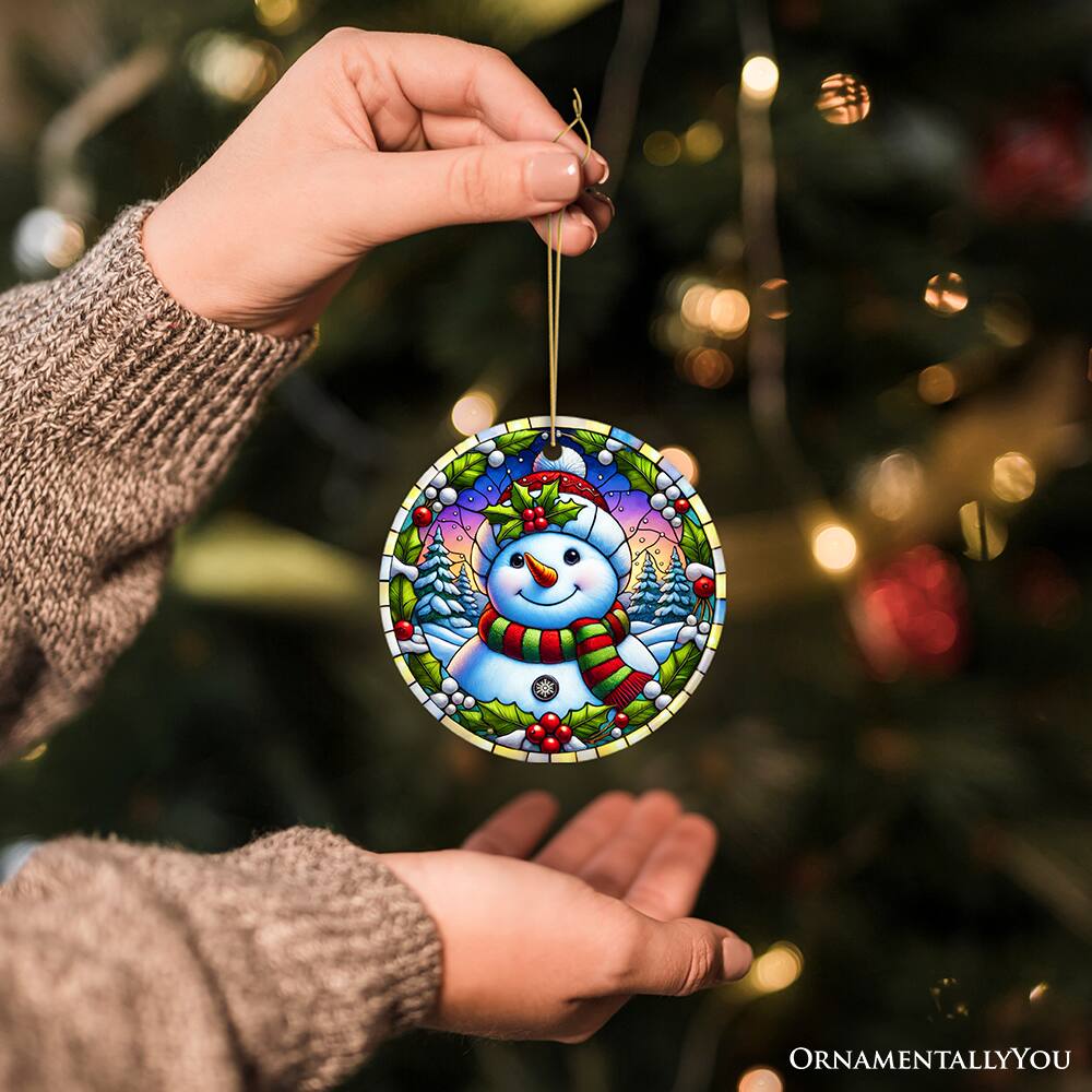 Alt View 1. OrnamentallyYou - Frosty and Holly Snowman Ornament Gift and Decor for Cheerful Winter Christmas Tree Version 3 - Multi-colored.