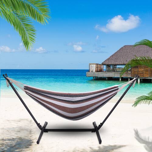 Alt View 4. Winado - Hammock Set 9 FT Heavy Duty with Steel Stand, Portable Carrying Bag for Garden Indoor Outdoor Patio Deck Yard Beach - Coffee Stripes.