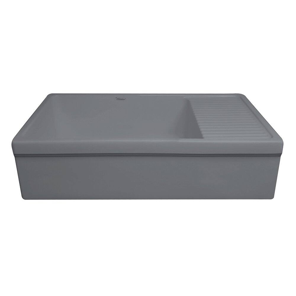 Left. Whitehaus - Farmhaus Quatro Alcove Large Reversible Matte Fireclay Kitchen Sink - Gray.