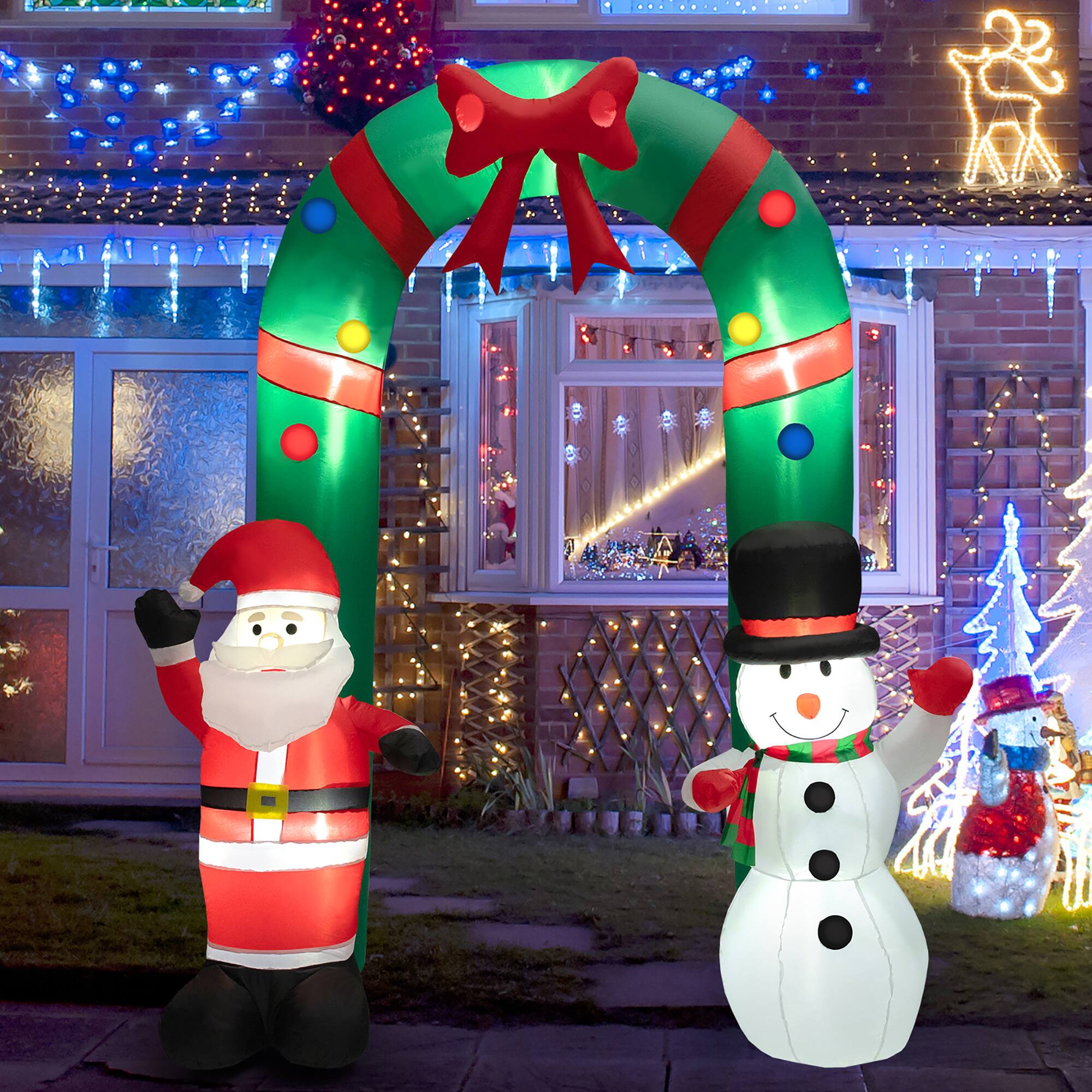 Alt View 2. Costway - 8FT Christmas Inflatable Archway w/ Santa Claus & Snowman and  LED Lights - Multicolor.