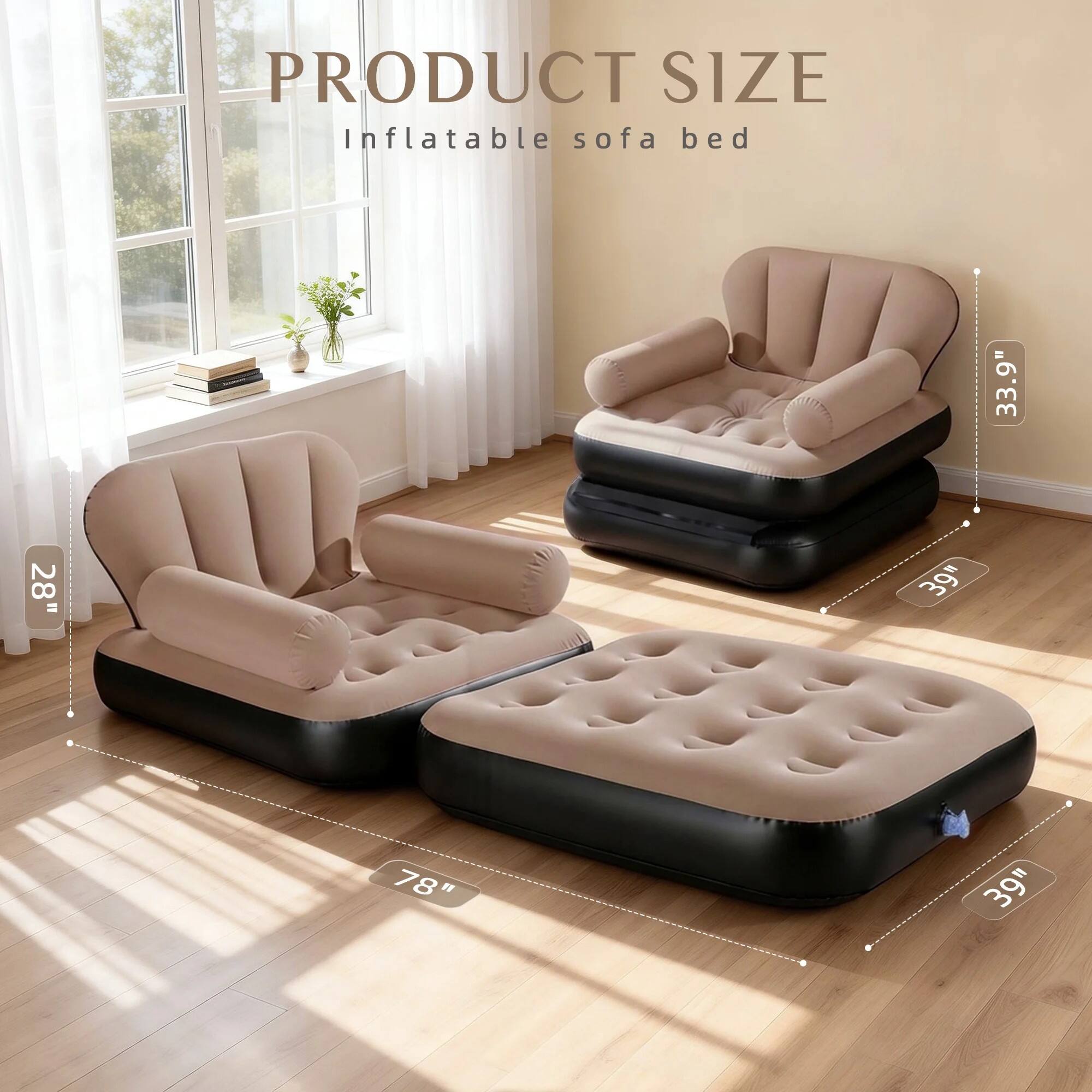 PRODUCT SIZE  
Inflatable sofa bed  
33.9" x 28" x 78"  
39"
