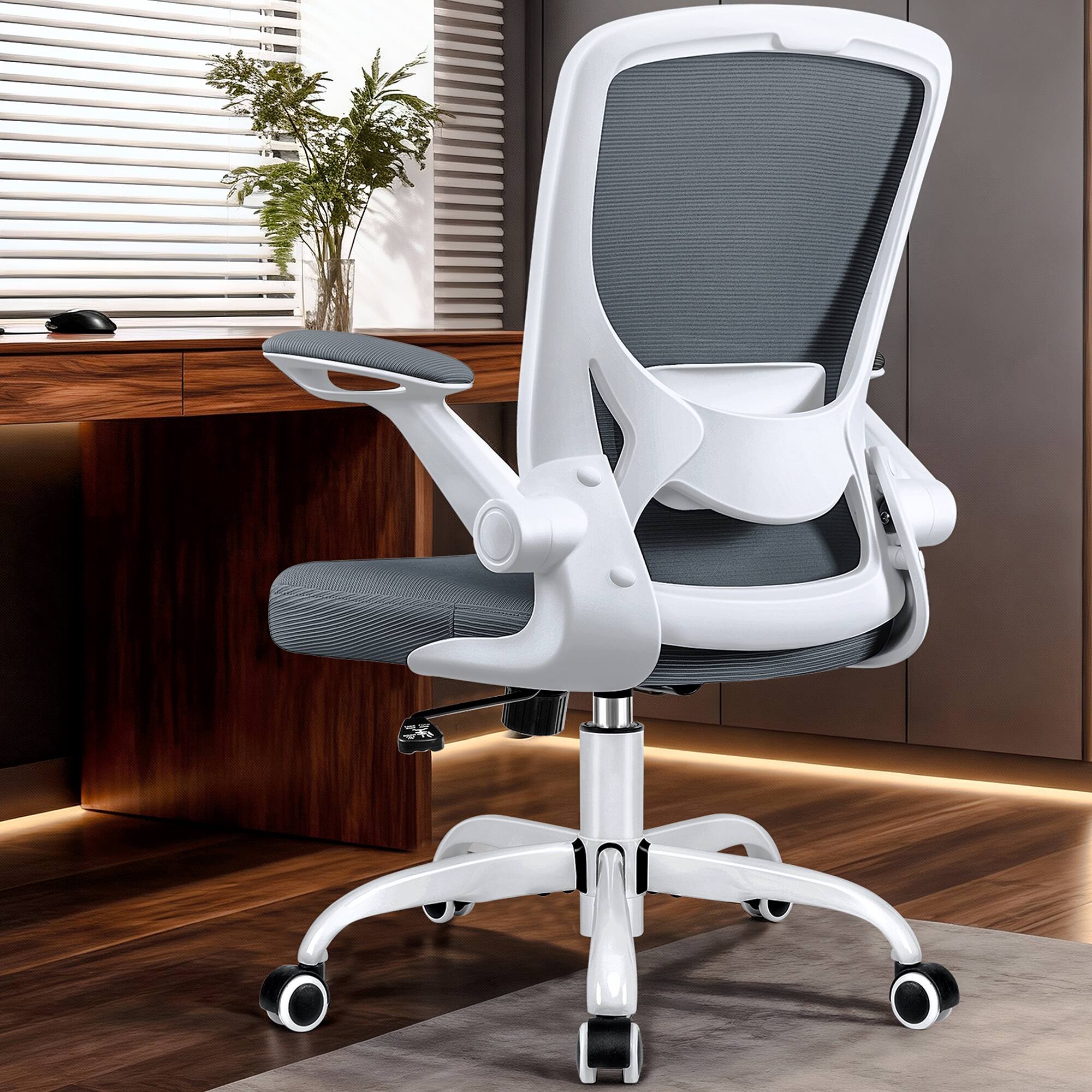 Alt View 5. KERDOM - Colorful Mesh Ergonomic Office Chair with Adjustable Lumbar Support & Height, Swivel Desk Chair with Flip-up Arms, Tilt - Dark Grey.