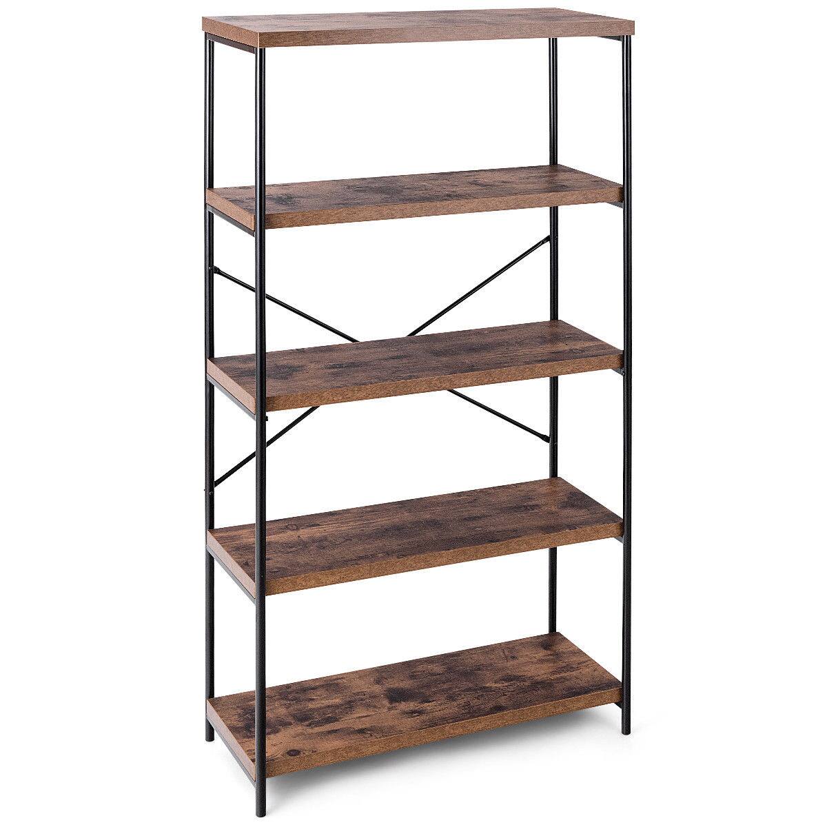 Alt View 15. Costway - 5-Tier Bookshelf, Industrial Etagere Bookcase, Rustic Display Shelf Organizer - Black + Brown.