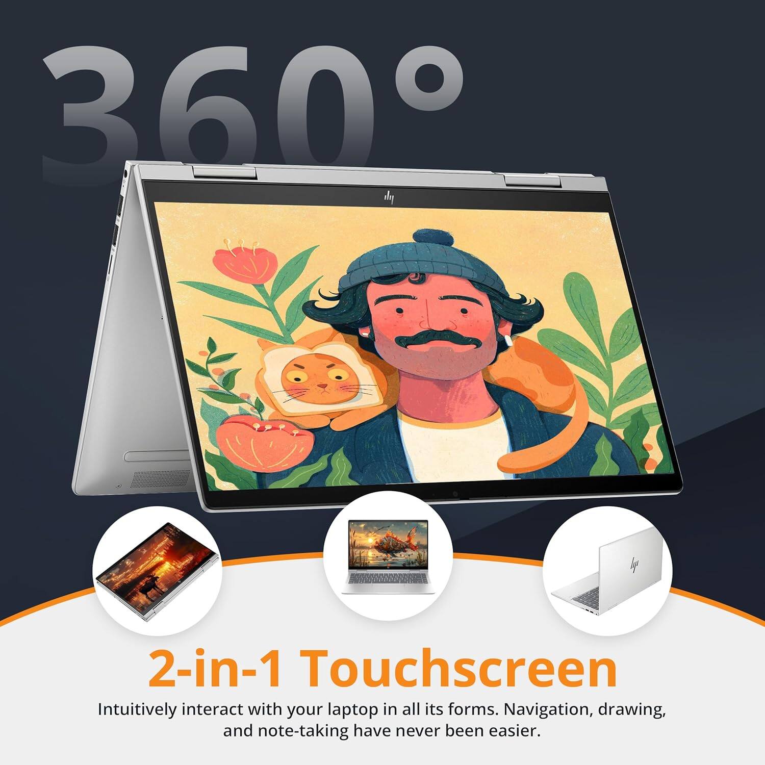 360°

2-in-1 Touchscreen

Intuitively interact with your laptop in all its forms. Navigation, drawing, and note-taking have never been easier.