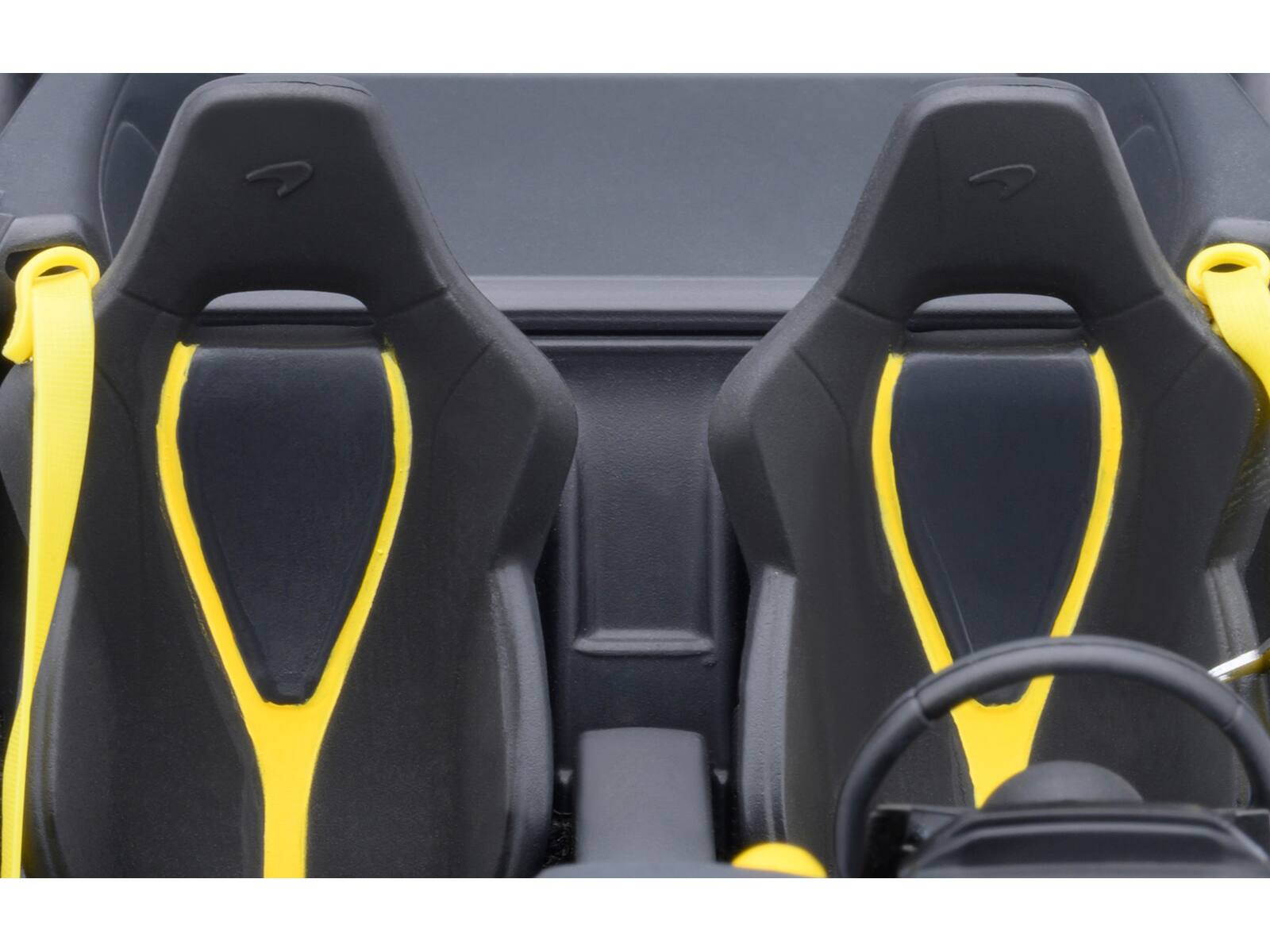 Left. Autoart - McLaren 720S Volcano Yellow with Black Top and Carbon Accents 1/18 Model Car by Autoart - Volcano Yellow With Black.