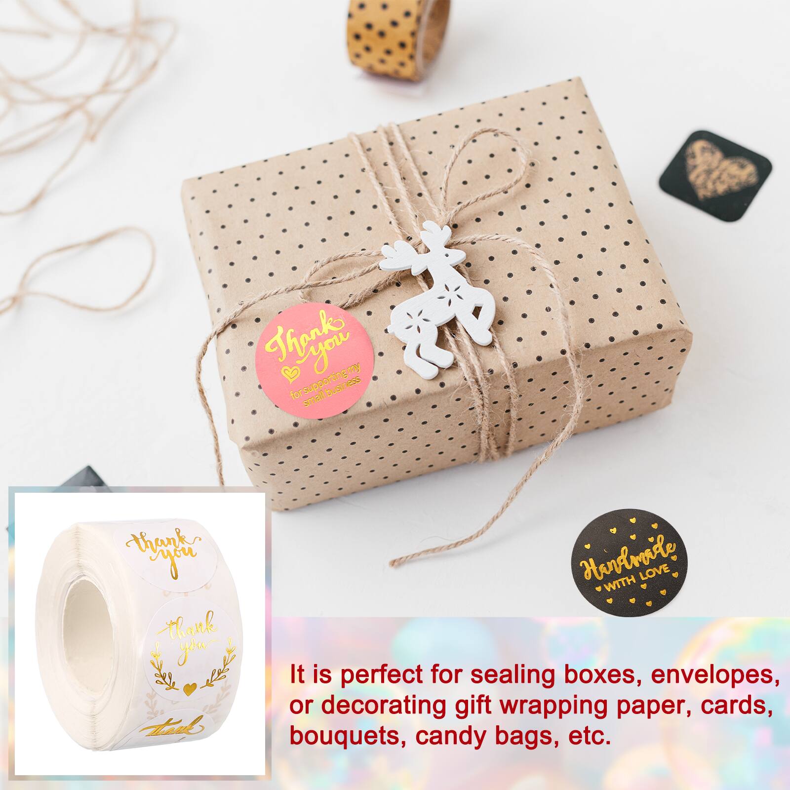 Thanks you my for supporting my ting ESs for suppor business small thank yu Havdmaade WITH LOVE thank you

It is perfect for sealing boxes, envelopes, or decorating gift wrapping paper, cards, bouquets, candy bags, etc.