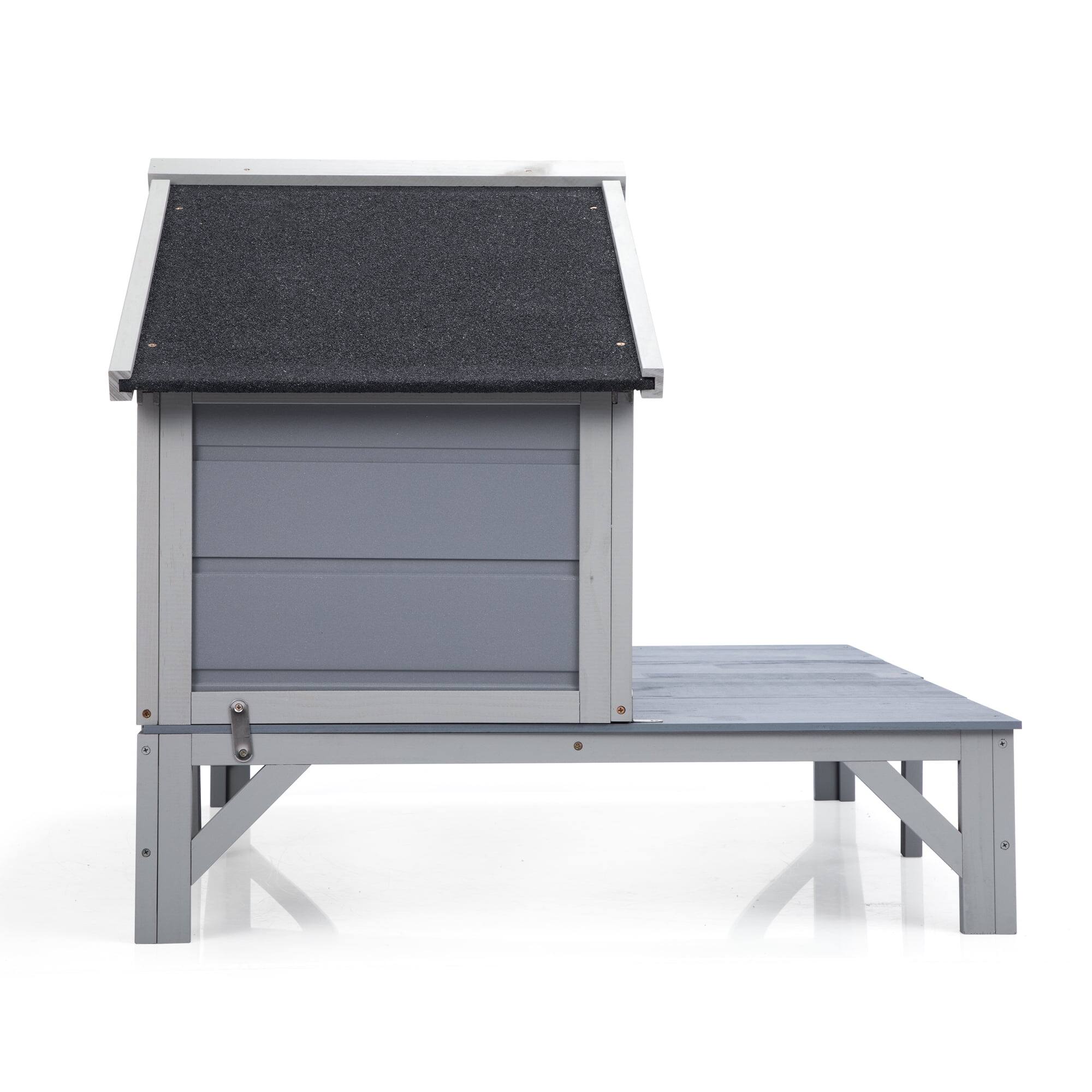 Back. Pefilos - 43" All Weather Wooden Cat House for Indoor and Outdoor Weatherproof Cat Shelter with Escape Door, Fringe Curtains.