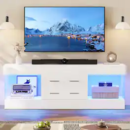 Bestier - 60" TV Stand for Most TVs up to 65" with Integrated LED Lighting and 2 Drawers - Bright White