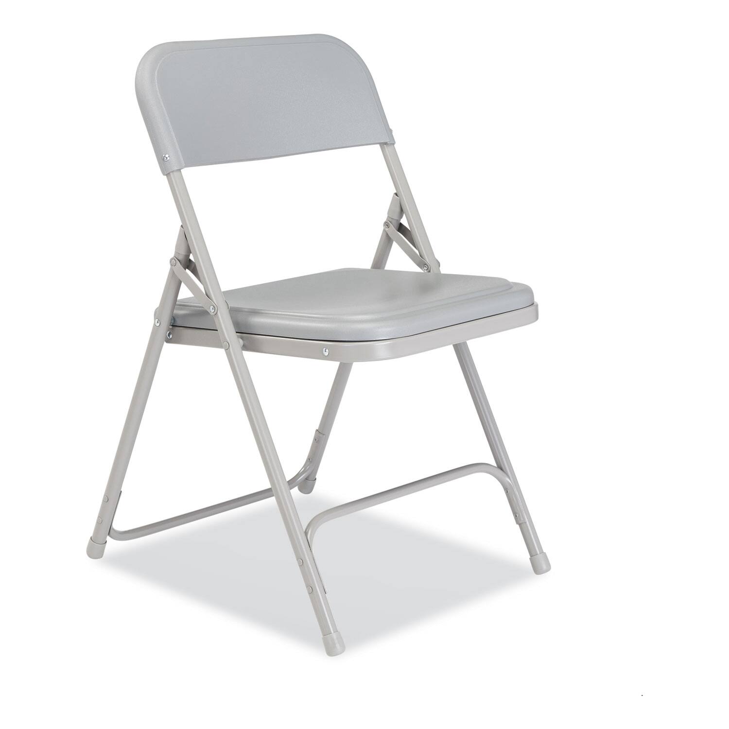 Angle. National Brand - 800 Series Premium Plastic Folding Chair Supports Up to 500 lb 18 Seat Height Gray Seat Gray Back Gray Base 4/Carton - Gray.