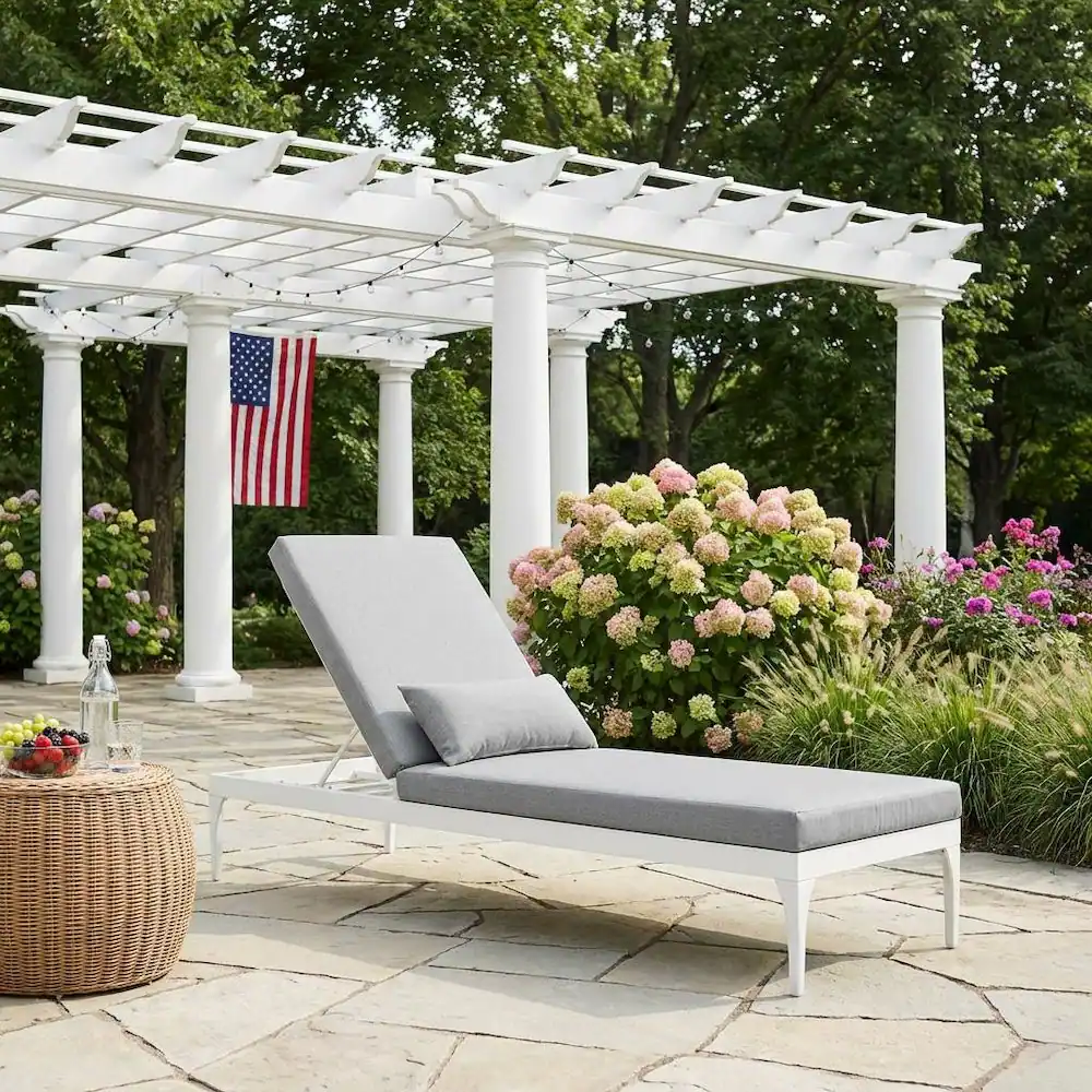 Left. Outdoor Escape - Outdoor Patio Chaise Lounge Chair With Cushioned Top For Relaxing - White.