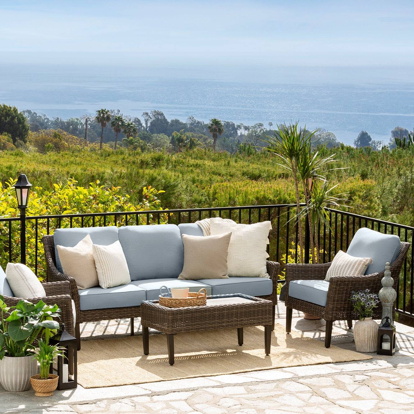Alt View 1. Yardbird® - Harriet Sofa Set with Swivel Glider Chairs - Silver.
