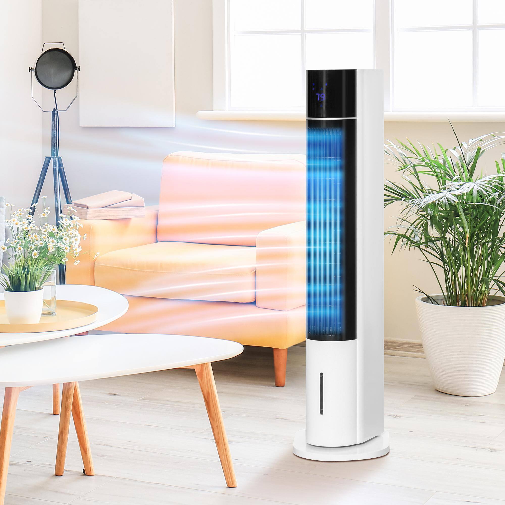 Alt View 4. Resenkos - 42" 3-In-1 Evaporative Air Cooler with Water Tank, 52° Oscillating Portable Swamp Cooler with Humidifier, White - White.