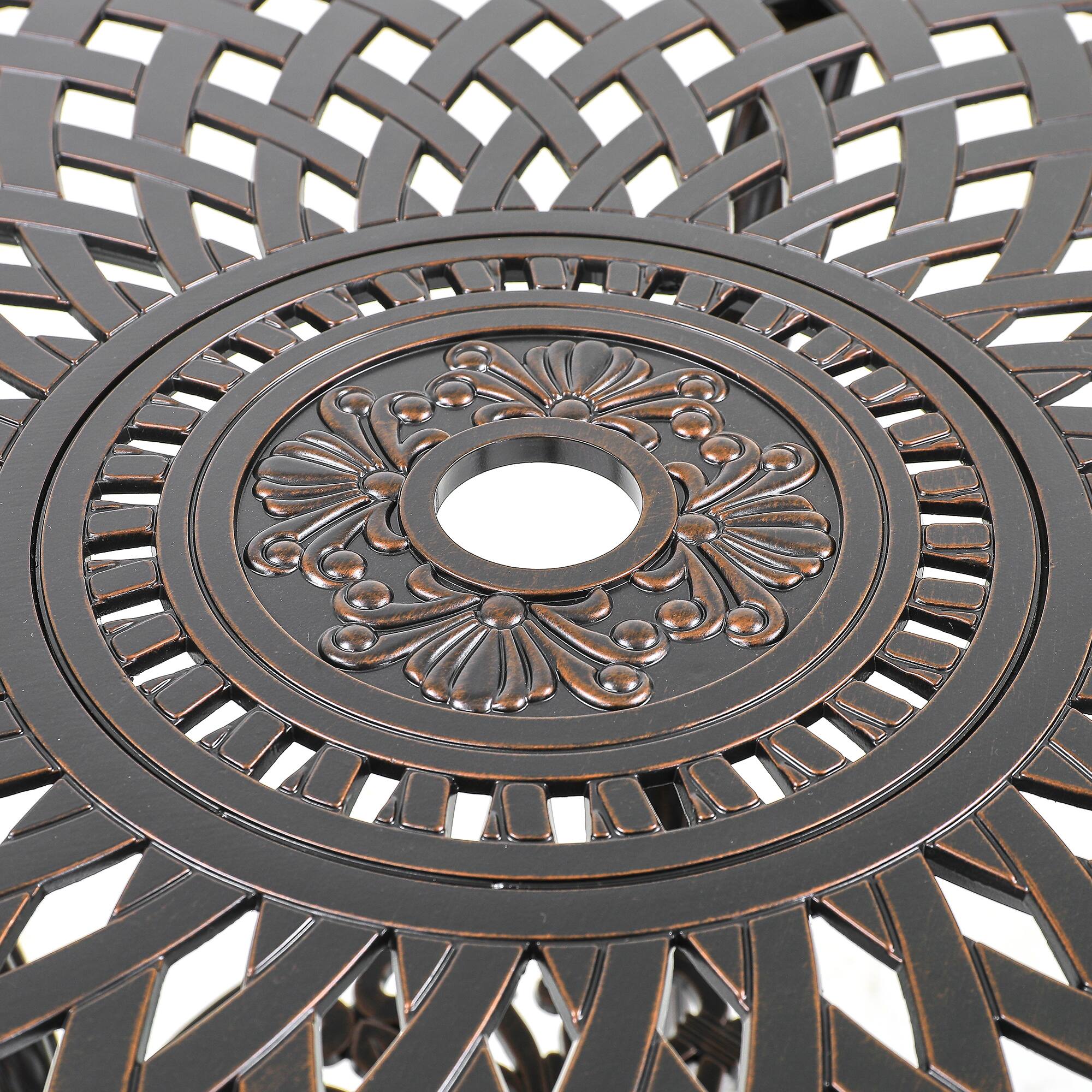 Alt View 4. Mondawe - Outdoor Cast Aluminum Round Patio Table with Umbrella Hole - Bronze.