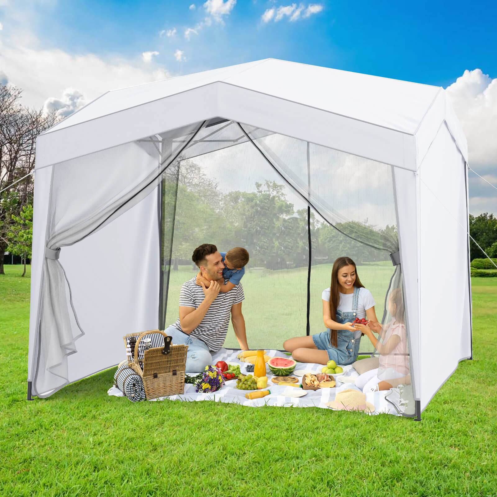 Alt View 3. Costway - Costway 10 X 10 FT Pop up Canopy Tent with 4 Sidewalls Mesh Netting Wheeled Bag 8 Stakes - White.