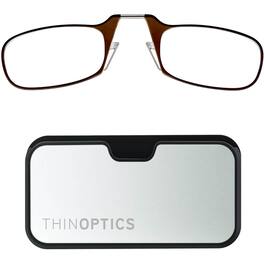 ThinOptics - 2.0 Reading Glasses with Silver & Black Metal Universal Pod Case - Brown