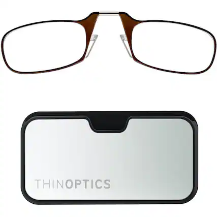 Front. ThinOptics - 2.5 Reading Glasses with Silver & Black Metal Universal Pod Case - Brown.