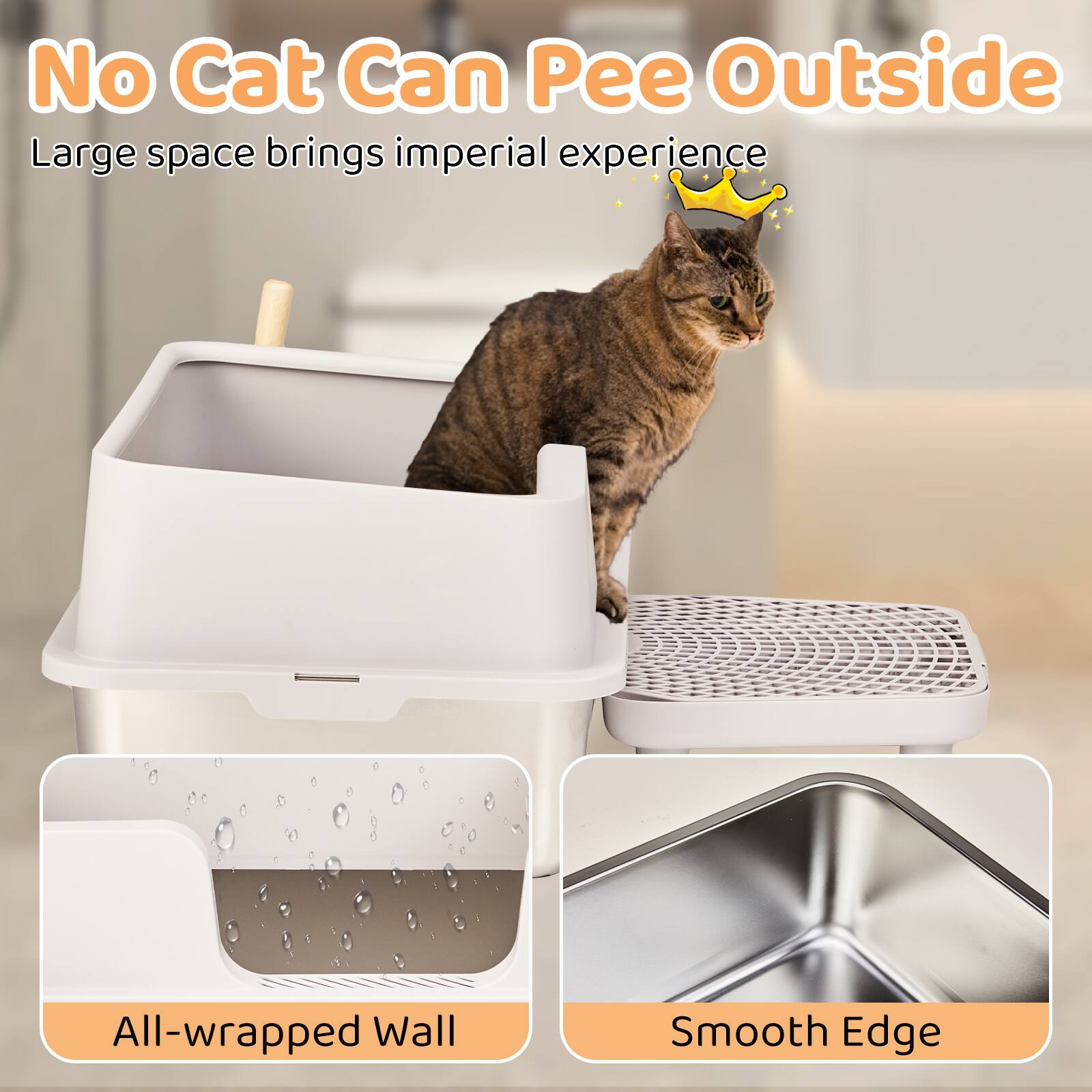 Alt View 5. Winado - Extra Large Enclosed Stainless Steel Cat Litter Box with Lid for Big Cats - White.