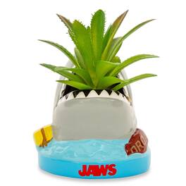 Silver Buffalo - JAWS Shark 4-Inch Ceramic Mini Planter With Artificial Succulent - Gray