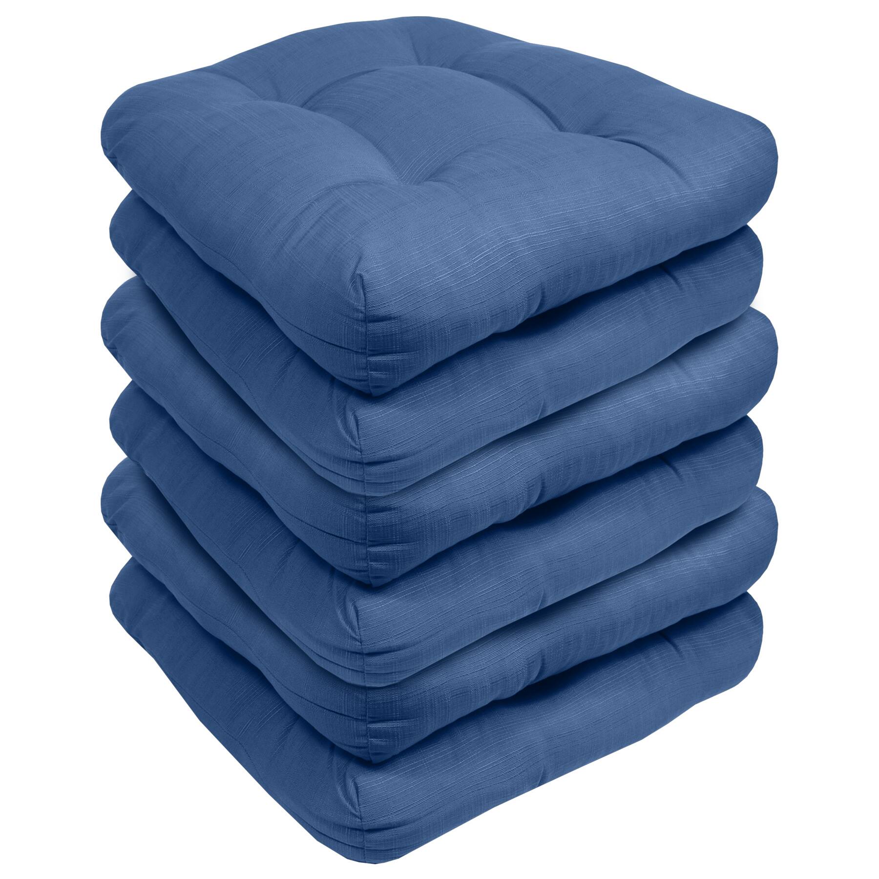 Angle. Sweet Home Collection - Patio Cushions Indoor/Outdoor Chair Pads Tufted 19" x 19", 6-Pack - Blue.