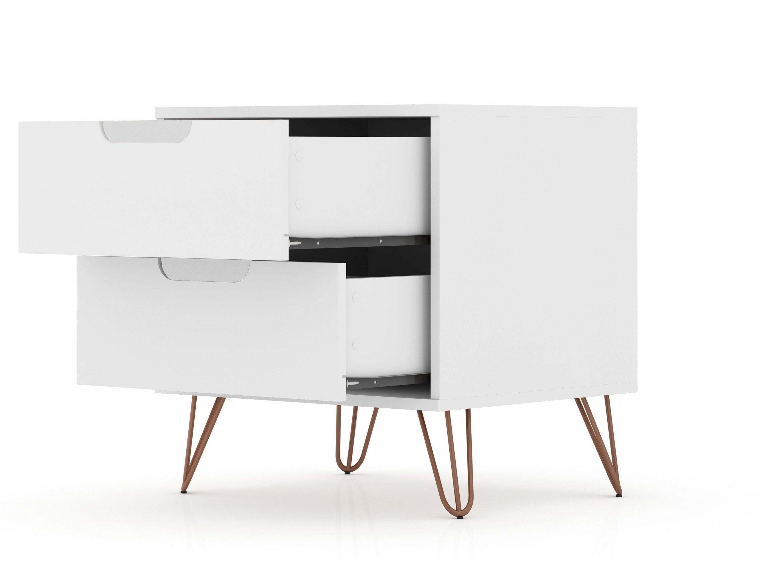 Alt View 1. Manhattan Comfort - Rockefeller Mid-Century Modern 20" Nightstand - Set of 2 - White.