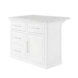Crosley Furniture - Cutler Faux Marble Top Kitchen Island W/X-Back Stools, Kitchen Island & 2 Stools - White