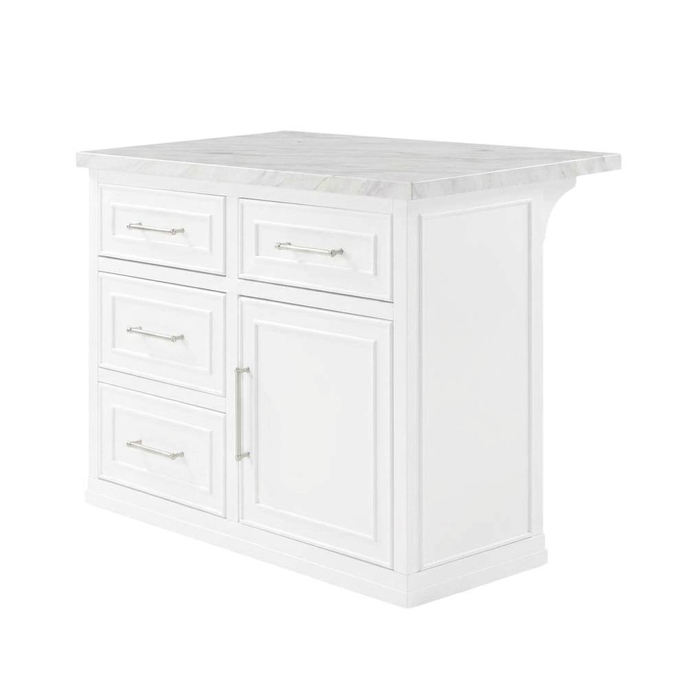 Front. Crosley Furniture - Cutler Faux Marble Top Kitchen Island W/X-Back Stools, Kitchen Island & 2 Stools - White.