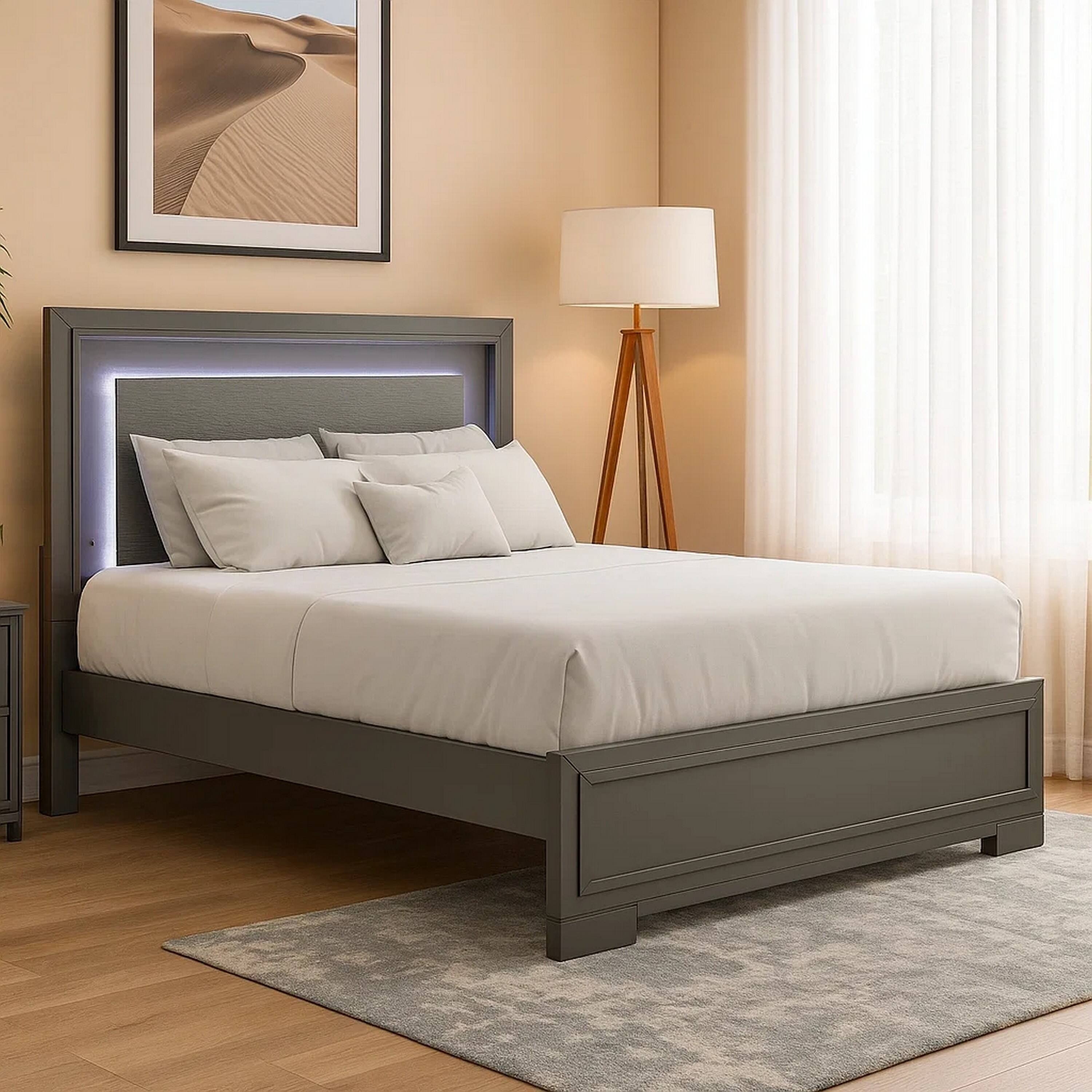 Alt View 5. Manhattan Lane - Aliso Queen Size Bed, LED Panel Headboard, Modern Metallic Gray - Metallic Gray.