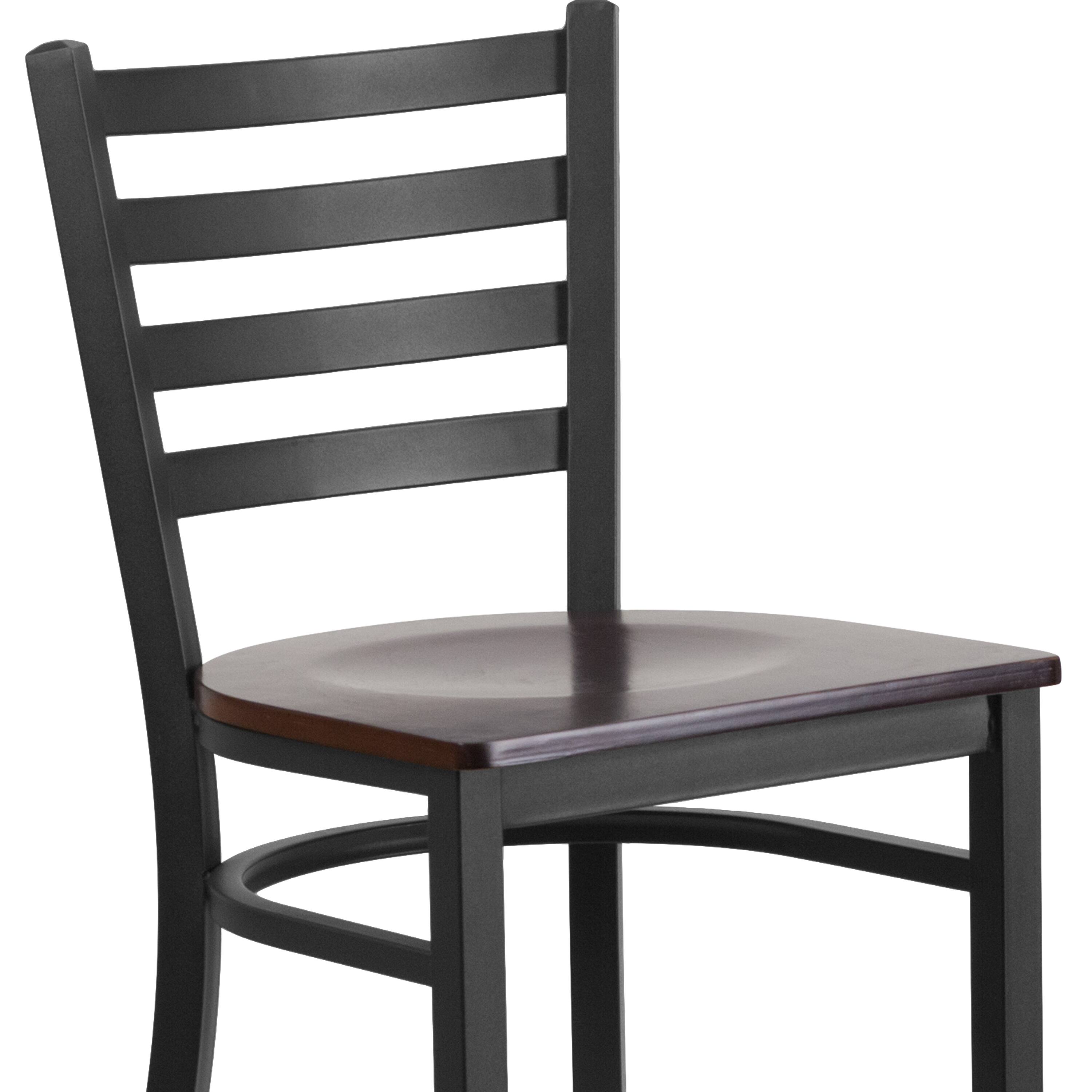 Alt View 10. Emma + Oliver - Ladder Back Metal Restaurant Dining Barstool - Walnut Wood Seat/Black Metal Frame.