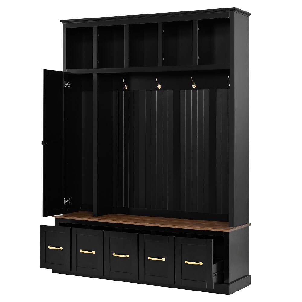 Alt View 10. Loheer - Loheer Entryway Hall Tree with Coat Hooks Shoe Bench and Drawer Storage Cabinet Antique Black 59 Inch - Antique Black.