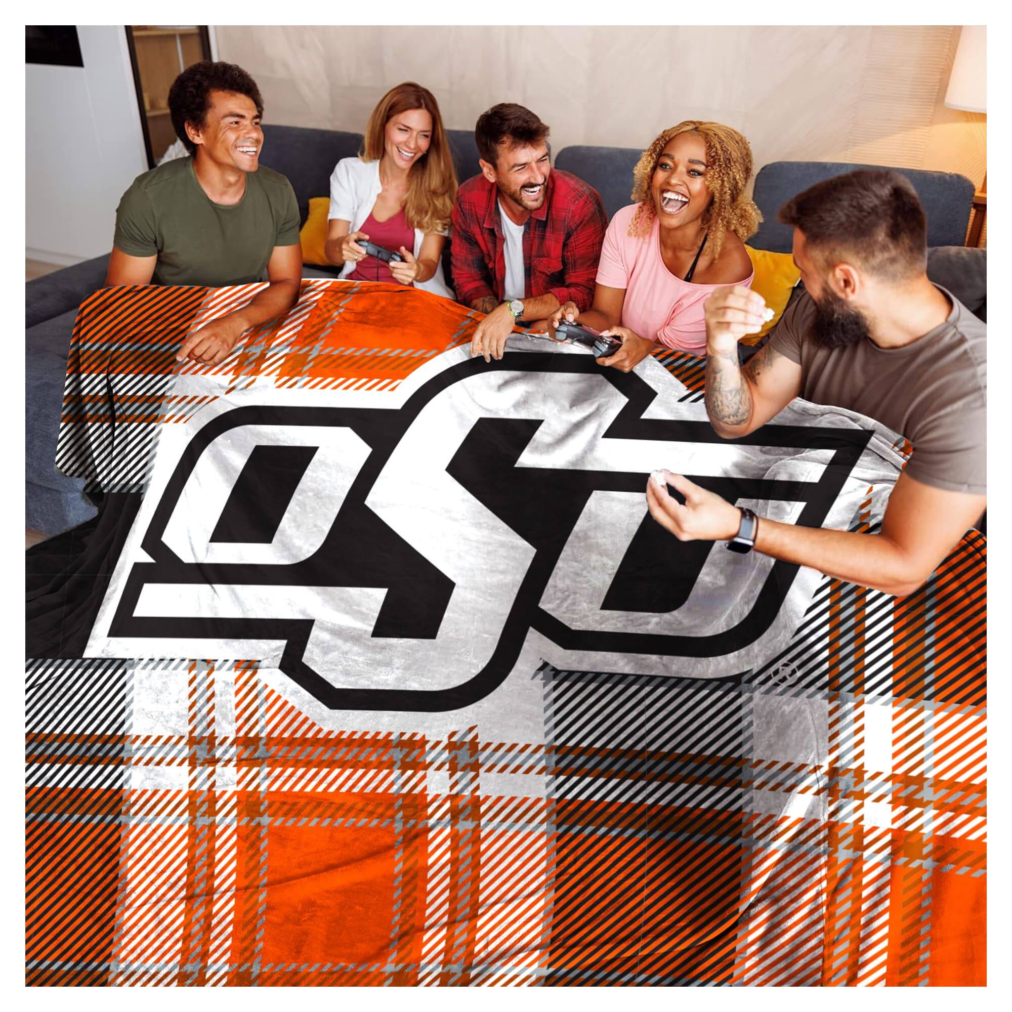 Alt View 1. Pegasus - Oklahoma State Cowboys 66" x 95" Oversized Plaid FAN-mily Ultra Cozy Blanket - Multicolor.