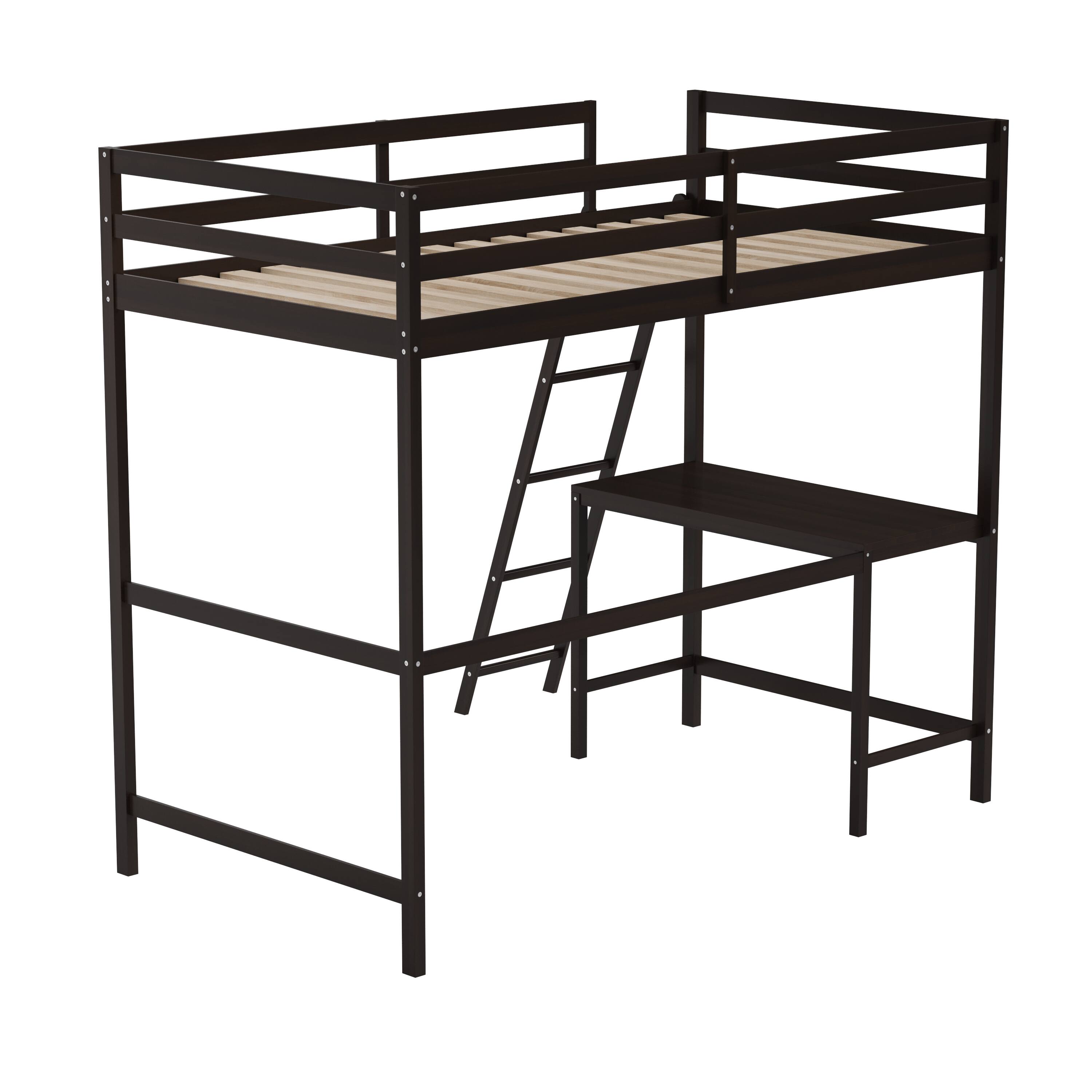 Alt View 7. Emma + Oliver - Wooden Loft Bed Frame with Integrated Desk and Ladder - Espresso.