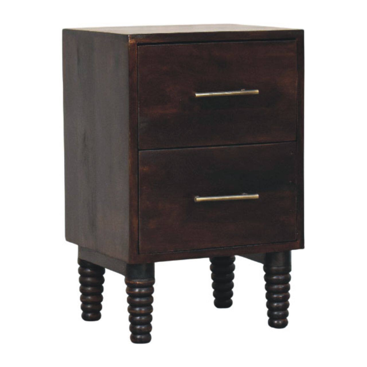 Left. Artisan Furniture - Artisan Furniture Solid Wood Spindle Mocha Bedside Table, 2 Drawers, Dark Brown - Dark brown.