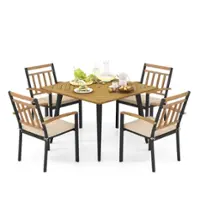 Costway 5 Pieces Patio Dining Set Outdoor Dining Table and Chairs with Cushions - Beige - Front_Zoom