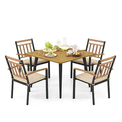 Front. Costway - 5 Pieces Patio Dining Set Outdoor Dining Table and Chairs with Cushions - Beige.