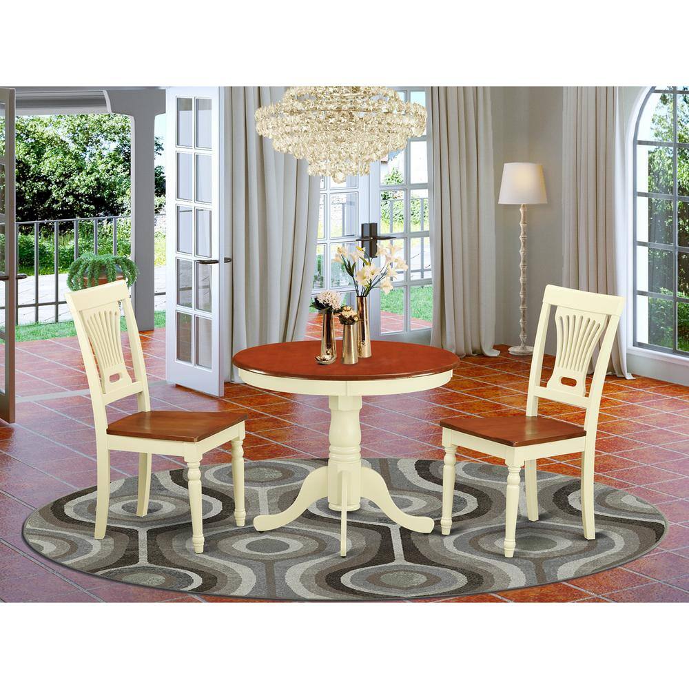 Back. East West Furniture - 3 PC Kitchen nook Dining set-round Table plus 2 Dining Chairs - Buttermilk & Cherry.