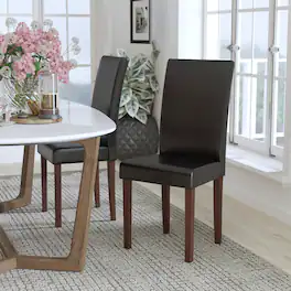 Emma + Oliver - Mid-Century Parson's Chair and Finished Hardwood Frame for Kitchen, Dining Room & More - Black LeatherSoft