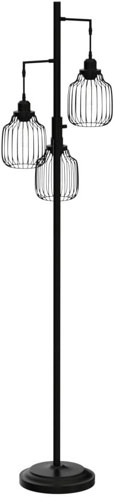 Back. Nordic Hygge - Dimmable Floor Lamp with 3 x 800LM LED Edison Bulbs,Tall Standing Lamp for Living Room,Farmhouse Black Corner Lamp - Black.