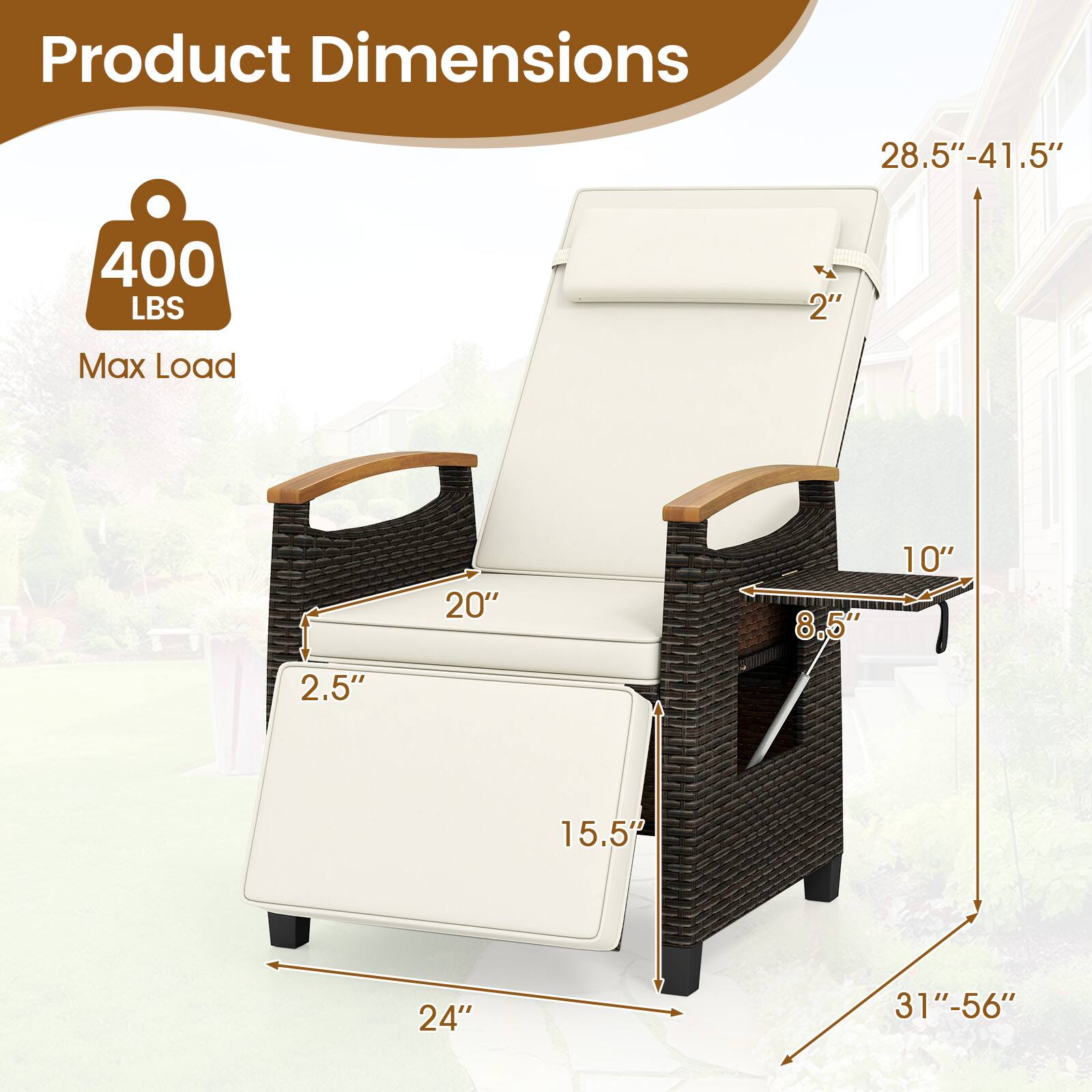 Product Dimensions: 28.5"-41.5", 2", 20", 8.5", 10", 15.5", 24", 31"-56"

Max Load: 400 LBS