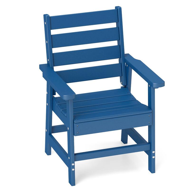 Front. FODINGHILL - HDPE Outdoor Dining Chair with Armrests, All-Weather Comfort for Patio, Pool, and Deck - Blue.