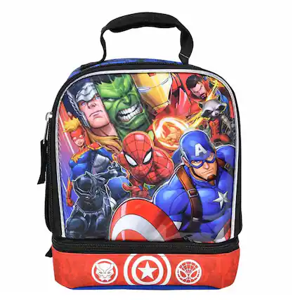 Front. Bioworld - Bioworld Kids Insulated Lunch Bag with Handle, Avengers Drop Bottom Rectangle Lunch Bag - Assorted Pre-Pack.