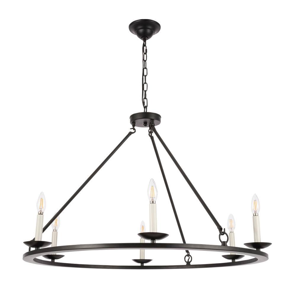 Alt View 2. Living District - Maine 6 light Black chandelier - Black.