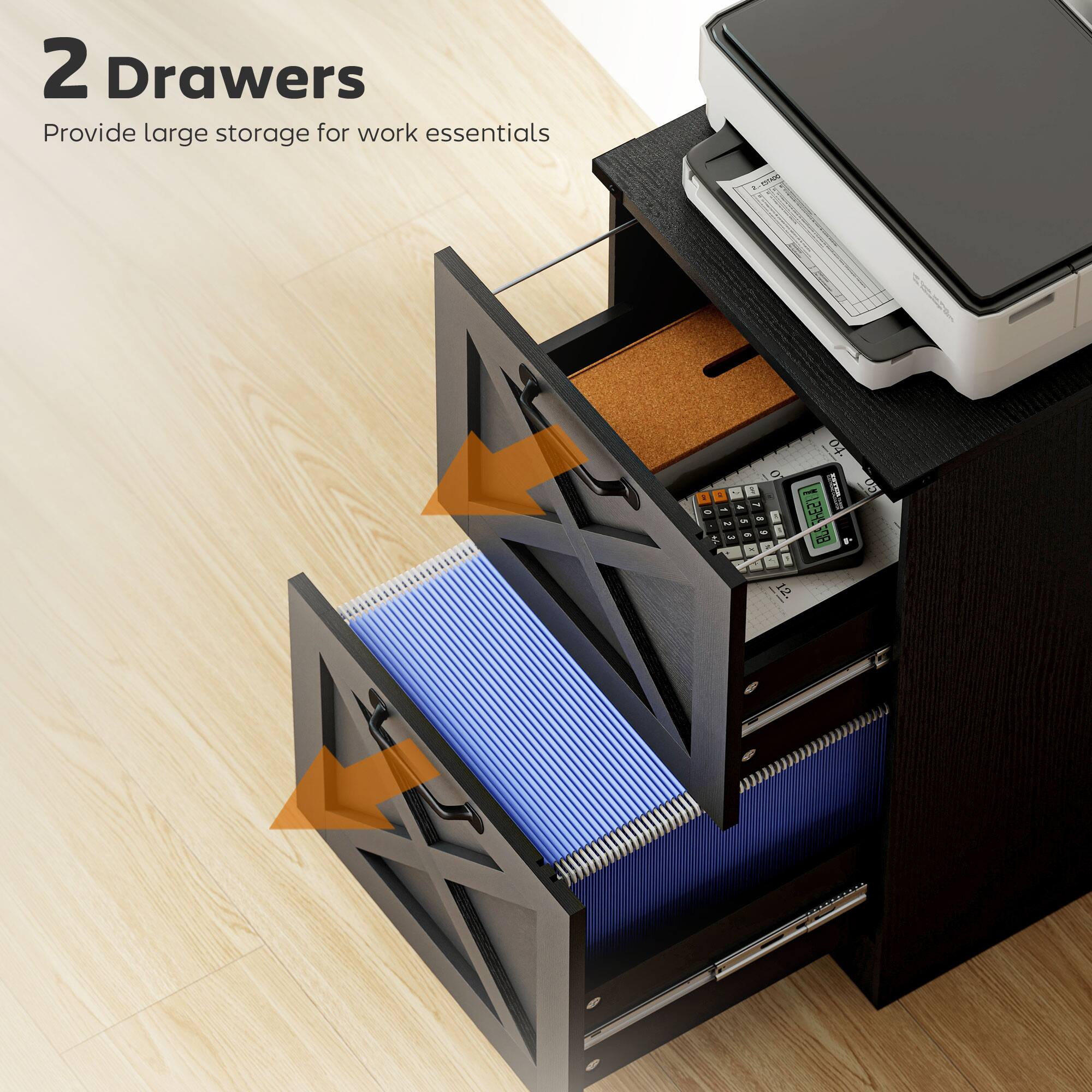 2 Drawers  
Provide large storage for work essentials