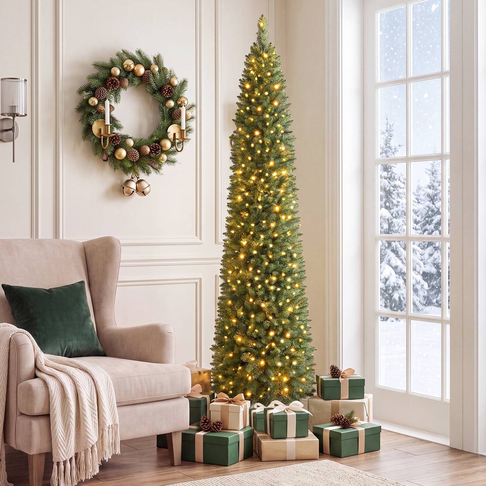 Alt View 3. Costway - Costway 6 FT Pre-Lit Pencil Christmas Tree with 180 LED Lights & 390 Branch Tips Party - Green.