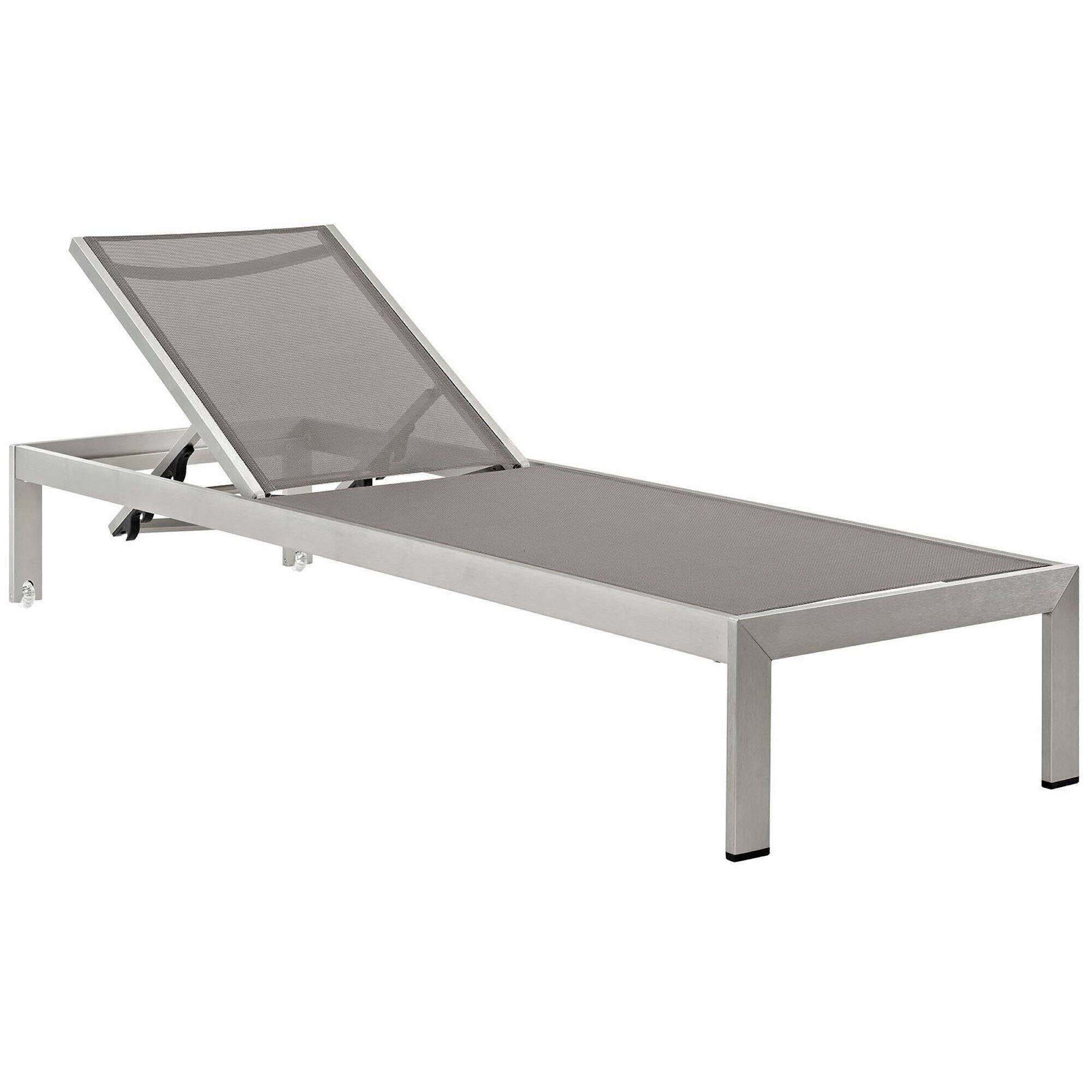 Angle. Modway - Shore Outdoor Patio Aluminum Mesh Chaise by Modway - Silver Gray.
