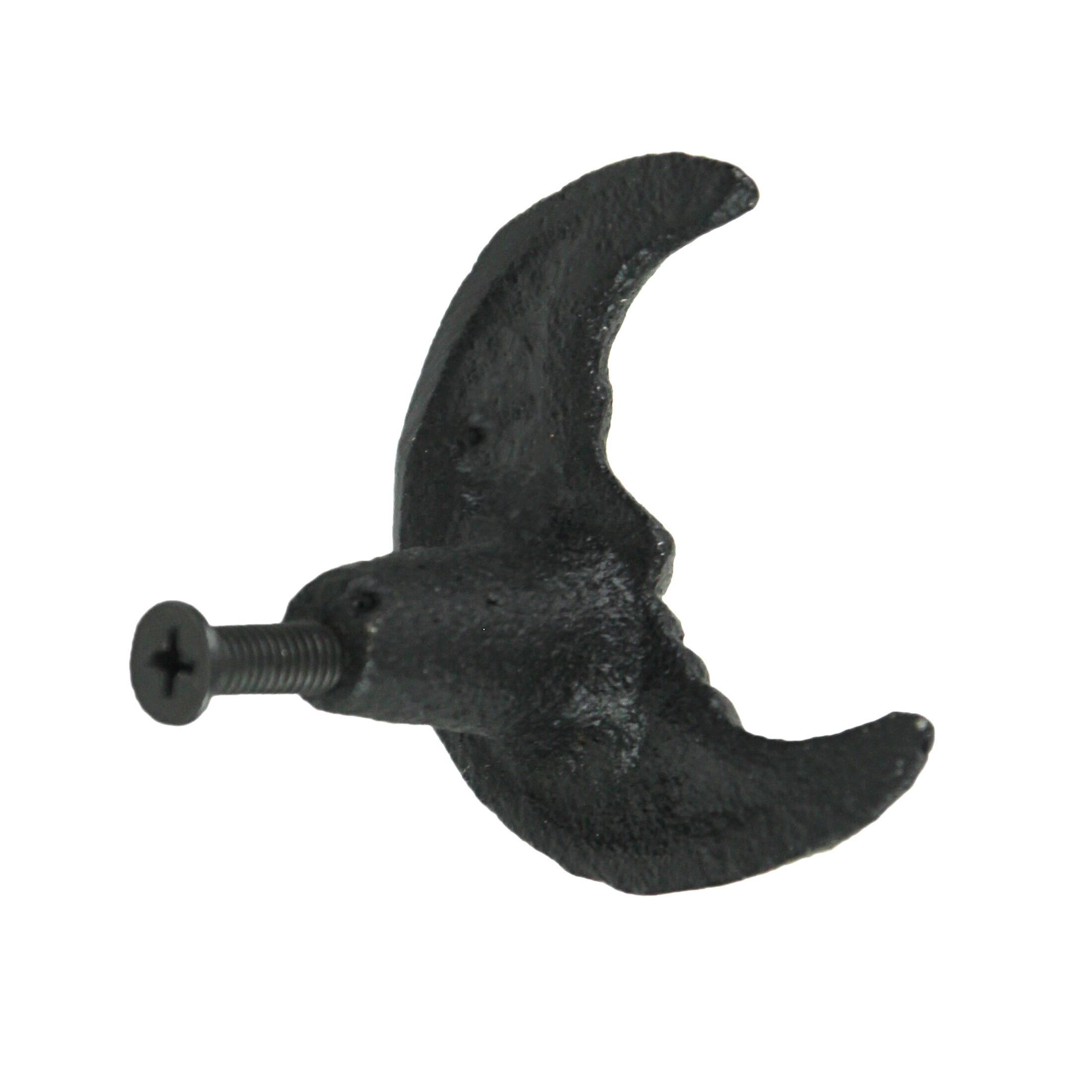 Alt View 4. Zeckos - Set of 6 Black Cast Iron Crescent Moon Face Drawer Pull Decorative Cabinet Knobs - Black.