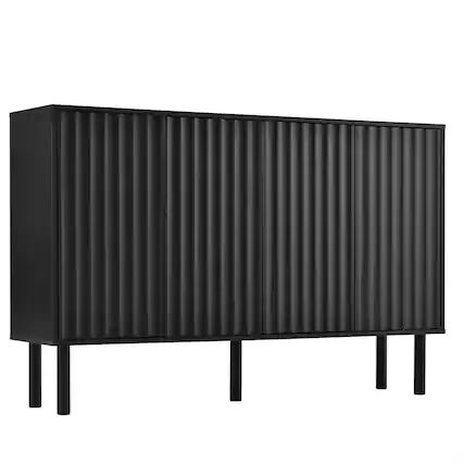 Front. Spaco - Spaco Solid Wood Leg 4-Door Shoe Cabinet, Fluted Door Sideboard Buffet, Storage with Adjustable Shelves for Living Room - Black.