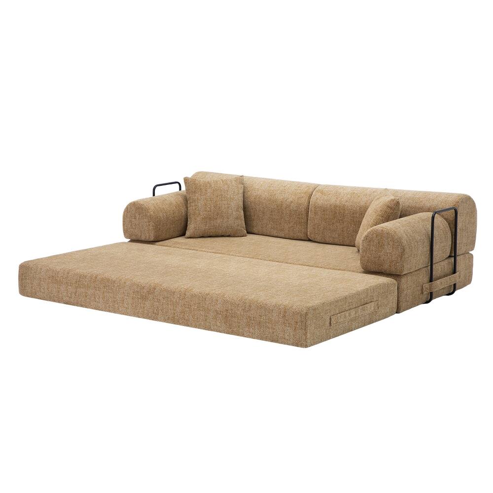 Alt View 4. Loheer - Loheer Convertible Sleeper Sofa Bed 4-in-1 Boucle Floor Couch Folding Mattress Sofa for Small Space Ochre - Ochre.